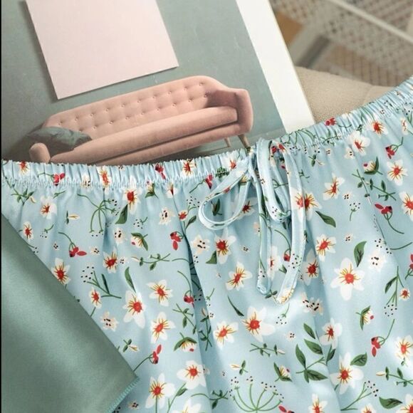 Satin Floral Print Two Piece Pajama Set - Picture 6 of 9